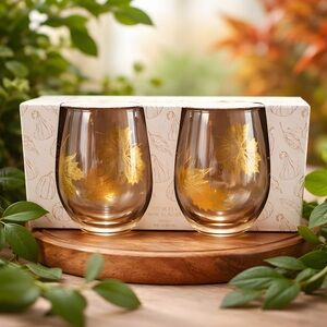 *NEW* Autumn Gold Leaf Stemless Wine Glasses